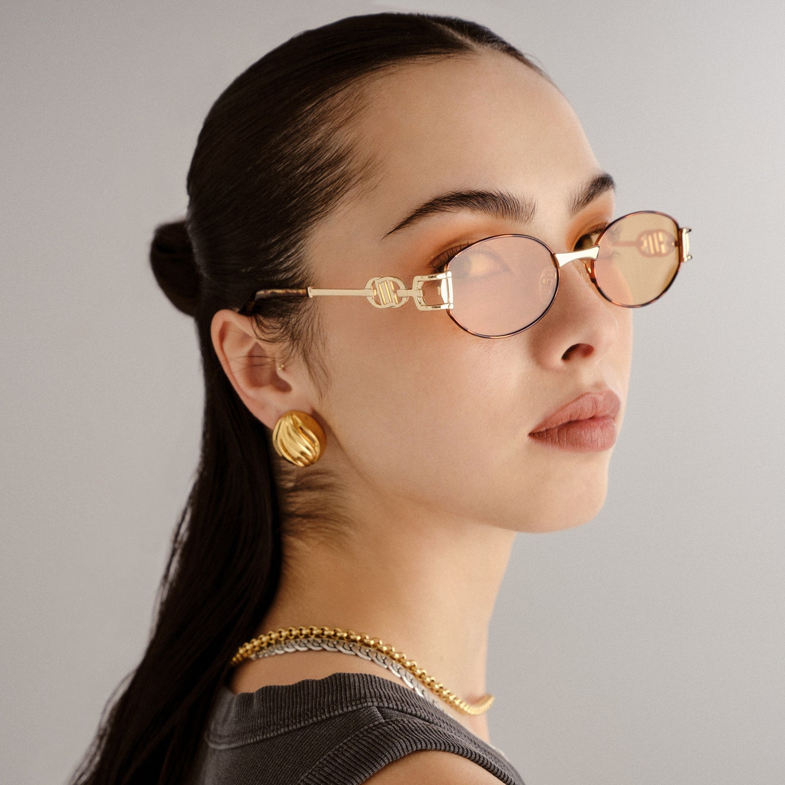 The Forbidden Bright Gold Uni-Sex Oval Sunglasses | Le Specs
