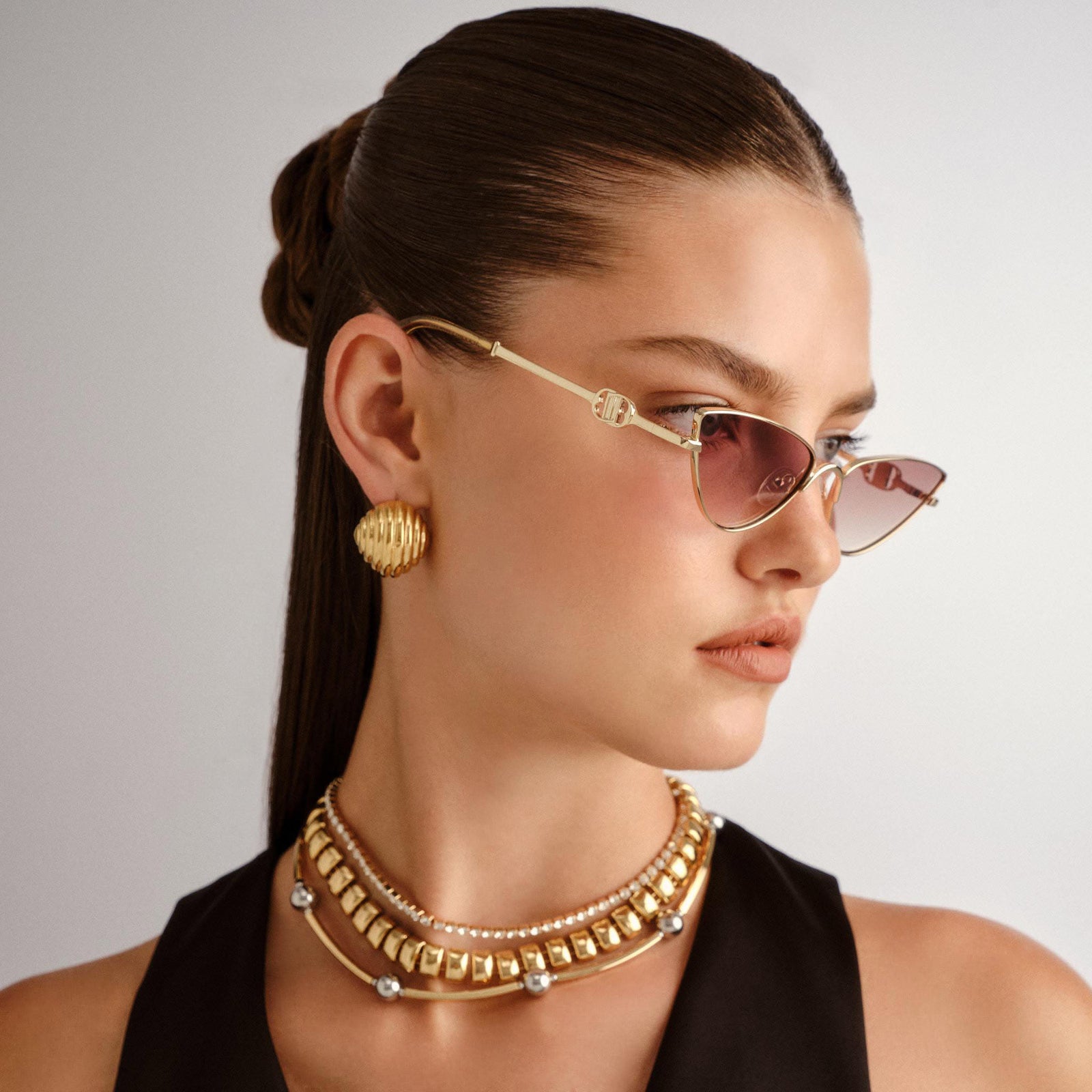 The Soiree Bright Gold Female Cat-Eye Sunglasses | Le Specs
