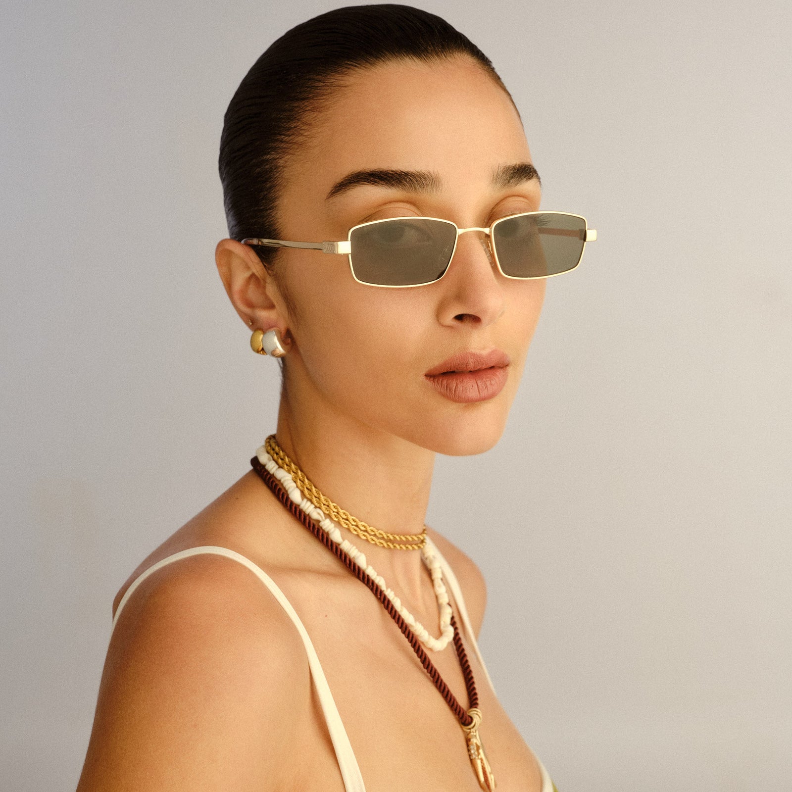 Bizarro Bright Gold Clear Uni-Sex Rectangle Sunglasses | Le Specs