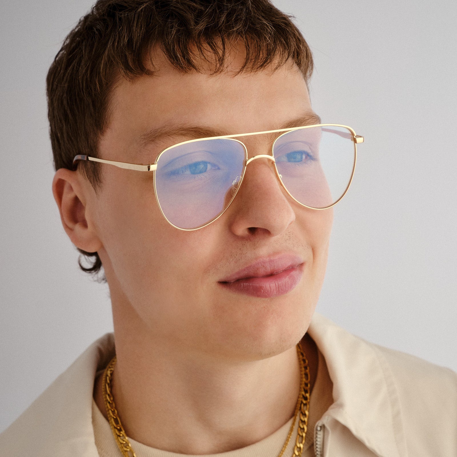 The Duke Gold Uni-Sex Aviator Blue Light | Le Specs