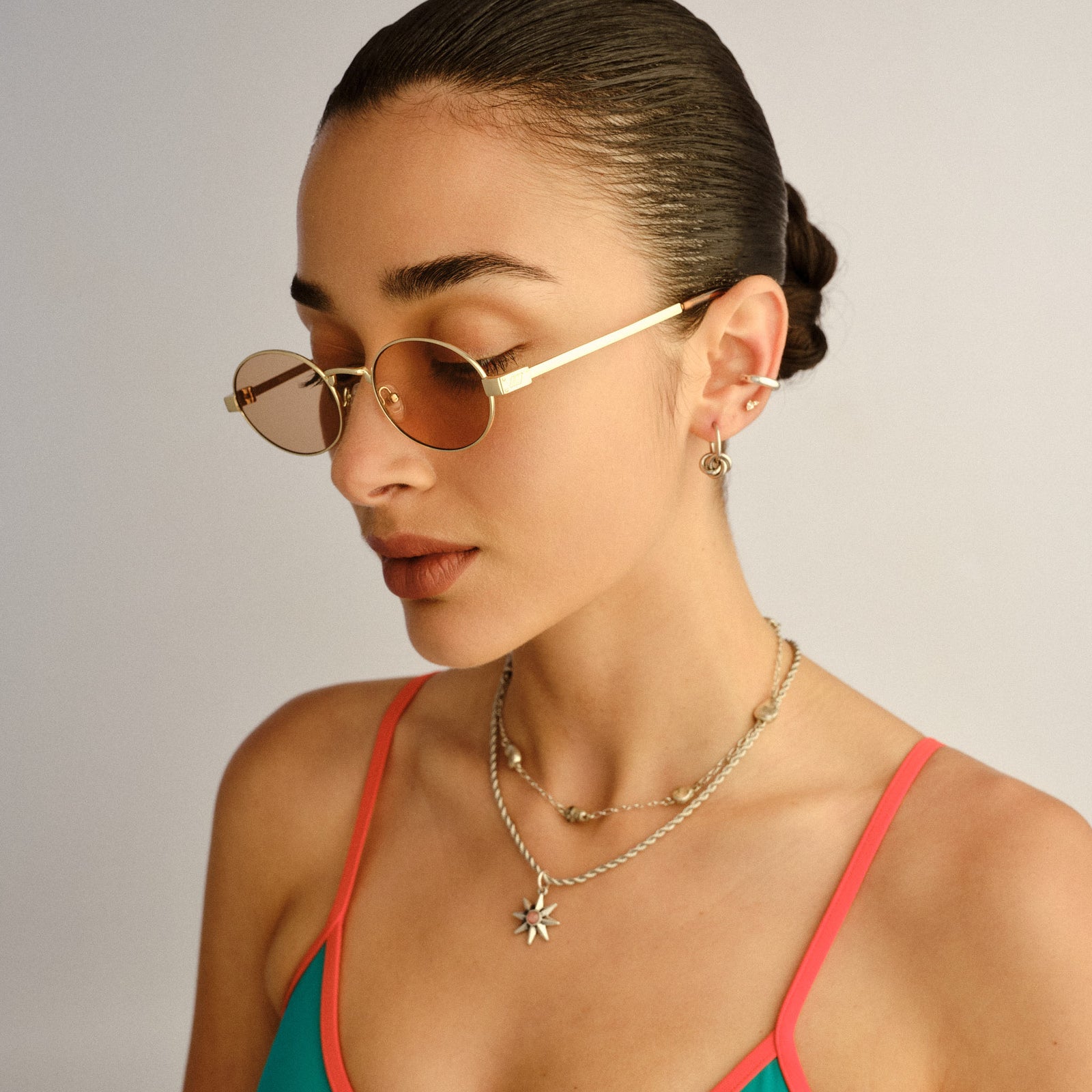 Poseidon Deux Gold Uni-Sex Oval Sunglasses | Le Specs