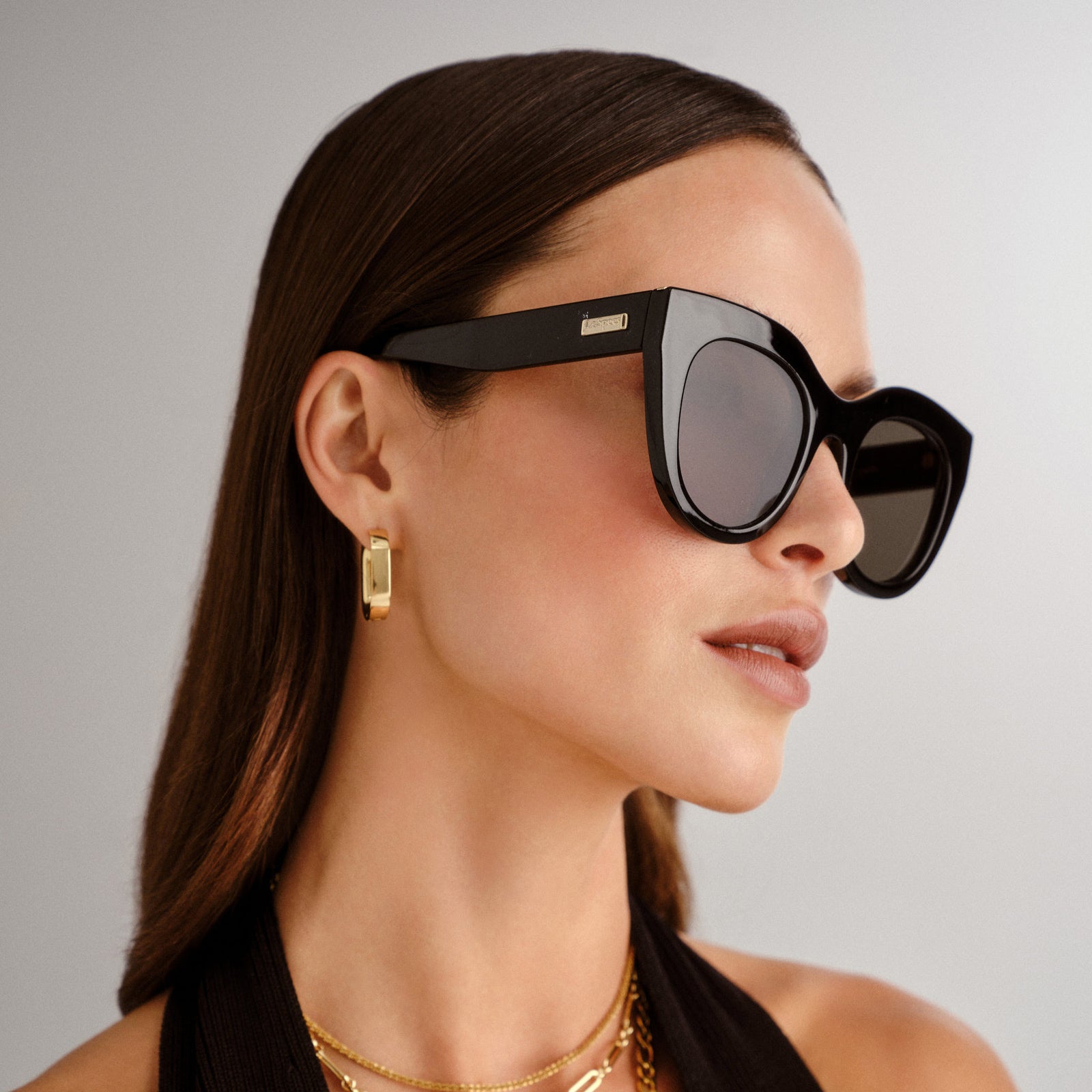 Air Heart Black Gold Female Cat-Eye Sunglasses | Le Specs