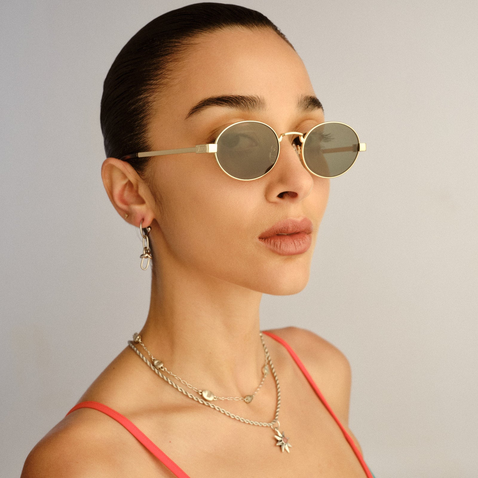 Poseidon Deux Gold Uni-Sex Oval Sunglasses | Le Specs