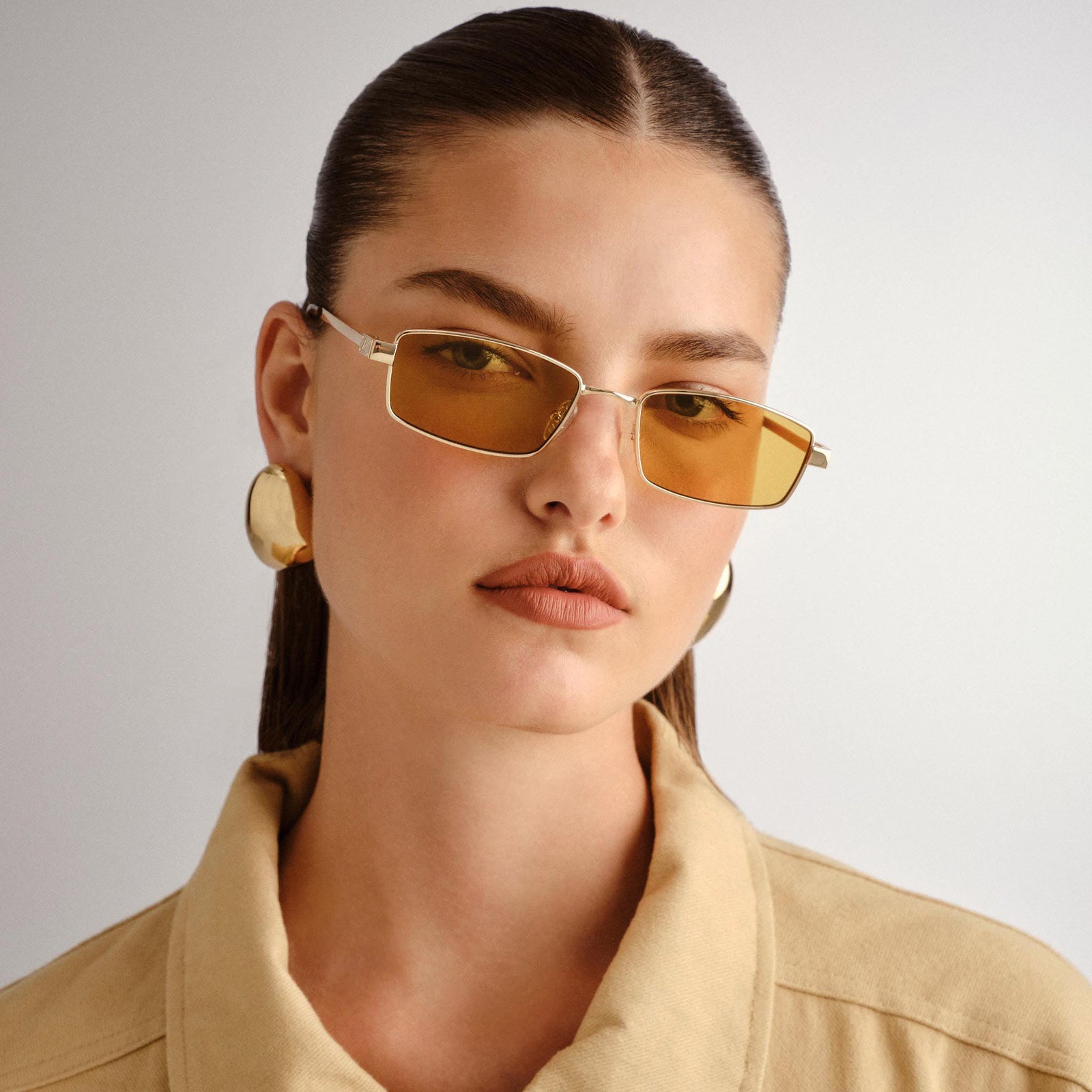 Bizarro Bright Gold Uni-Sex Rectangle Sunglasses | Le Specs