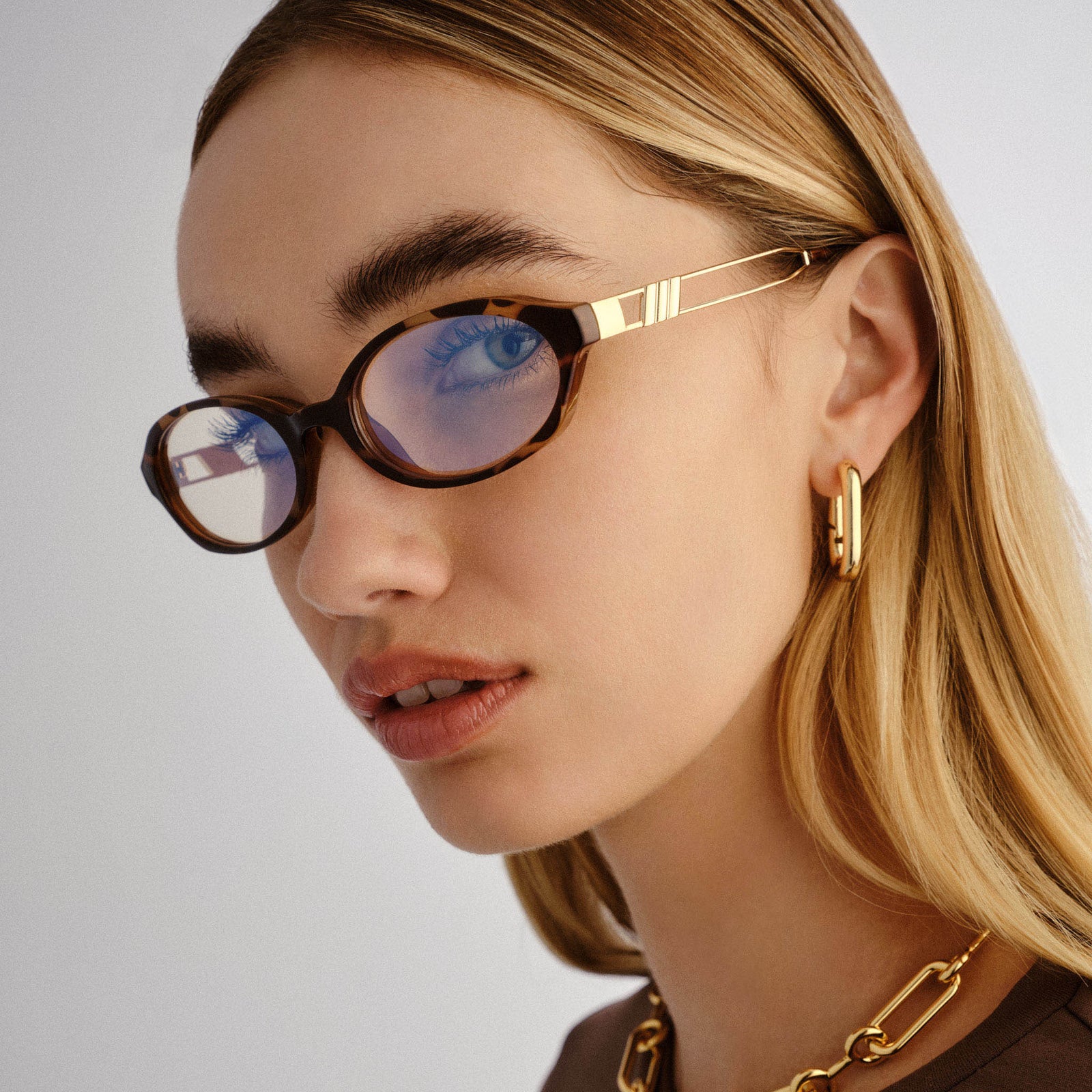 Lunita Tort Female Octagon Blue Light | Le Specs