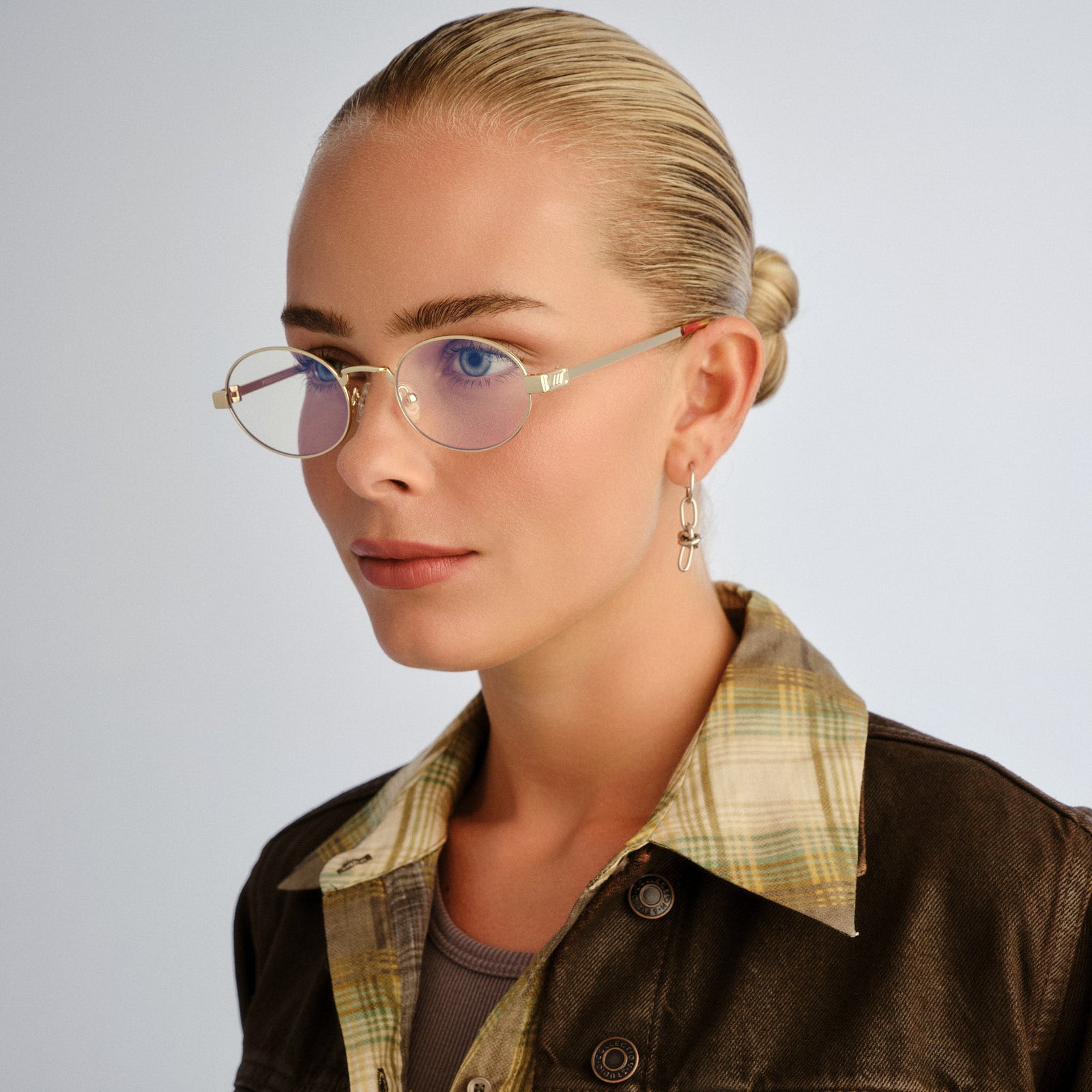 Poseidon Deux Gold Uni-Sex Oval Blue Light | Le Specs