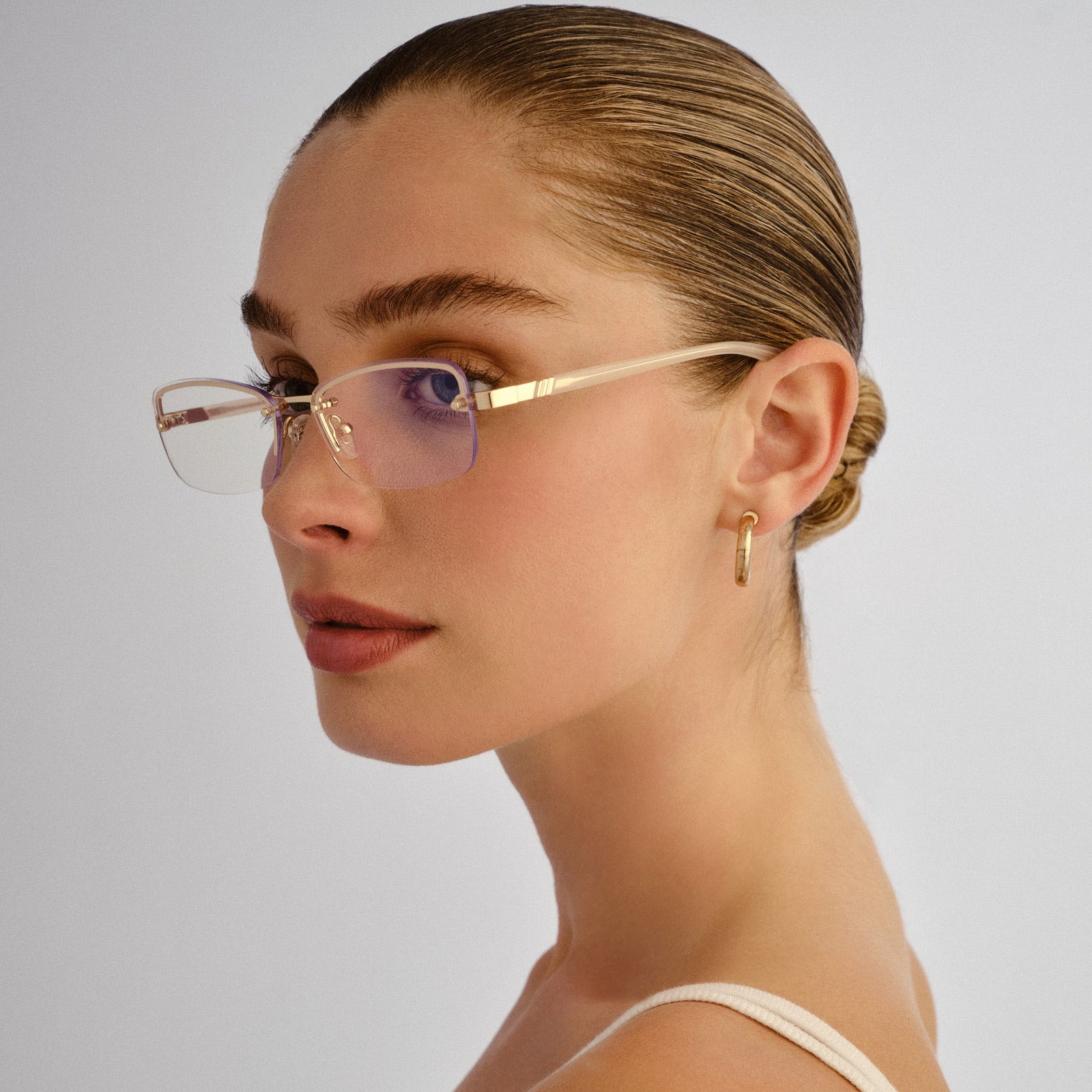 Enigmatic Gold Female Rectangle Blue Light | Le Specs