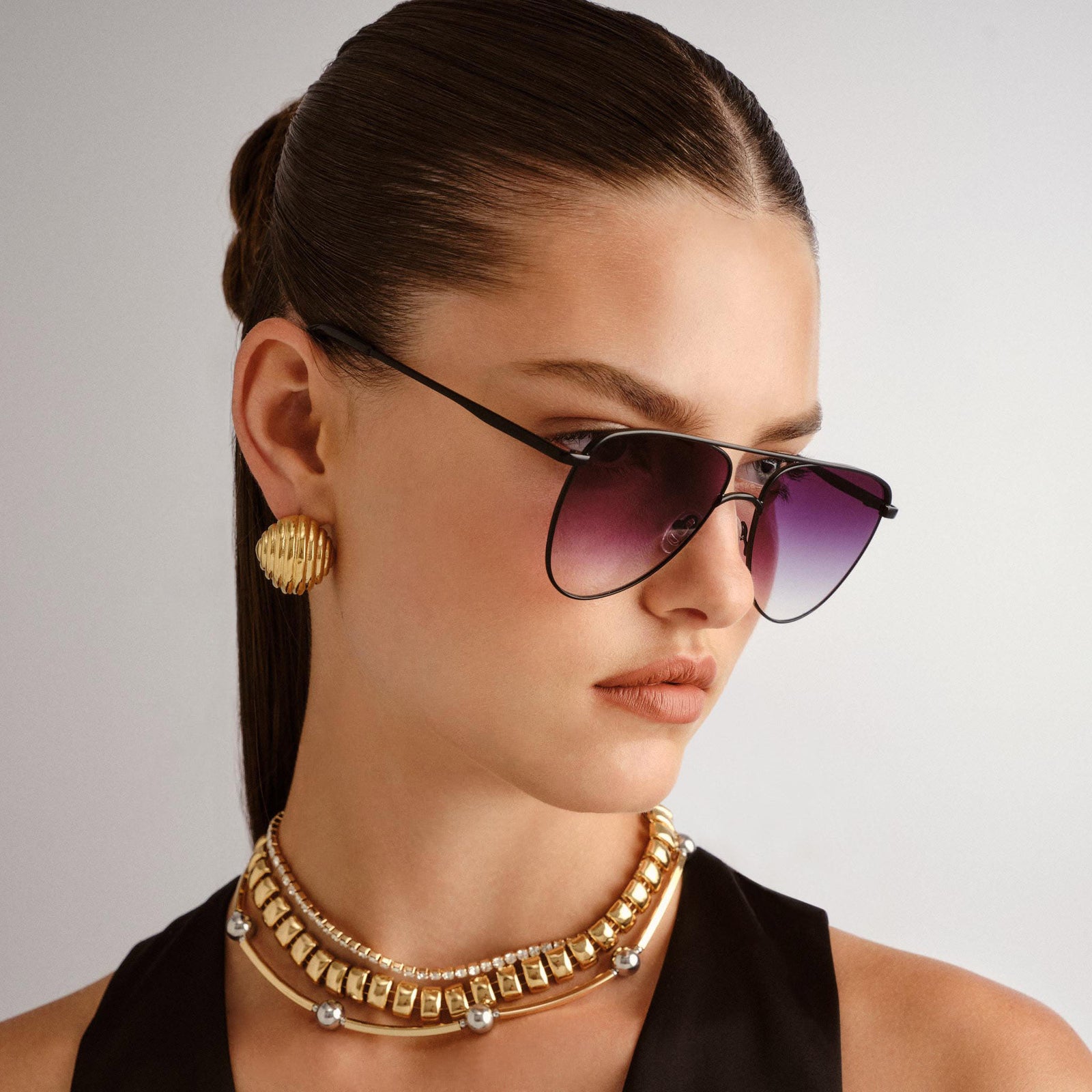 The Duke Matte Black Uni-Sex Aviator Sunglasses | Le Specs