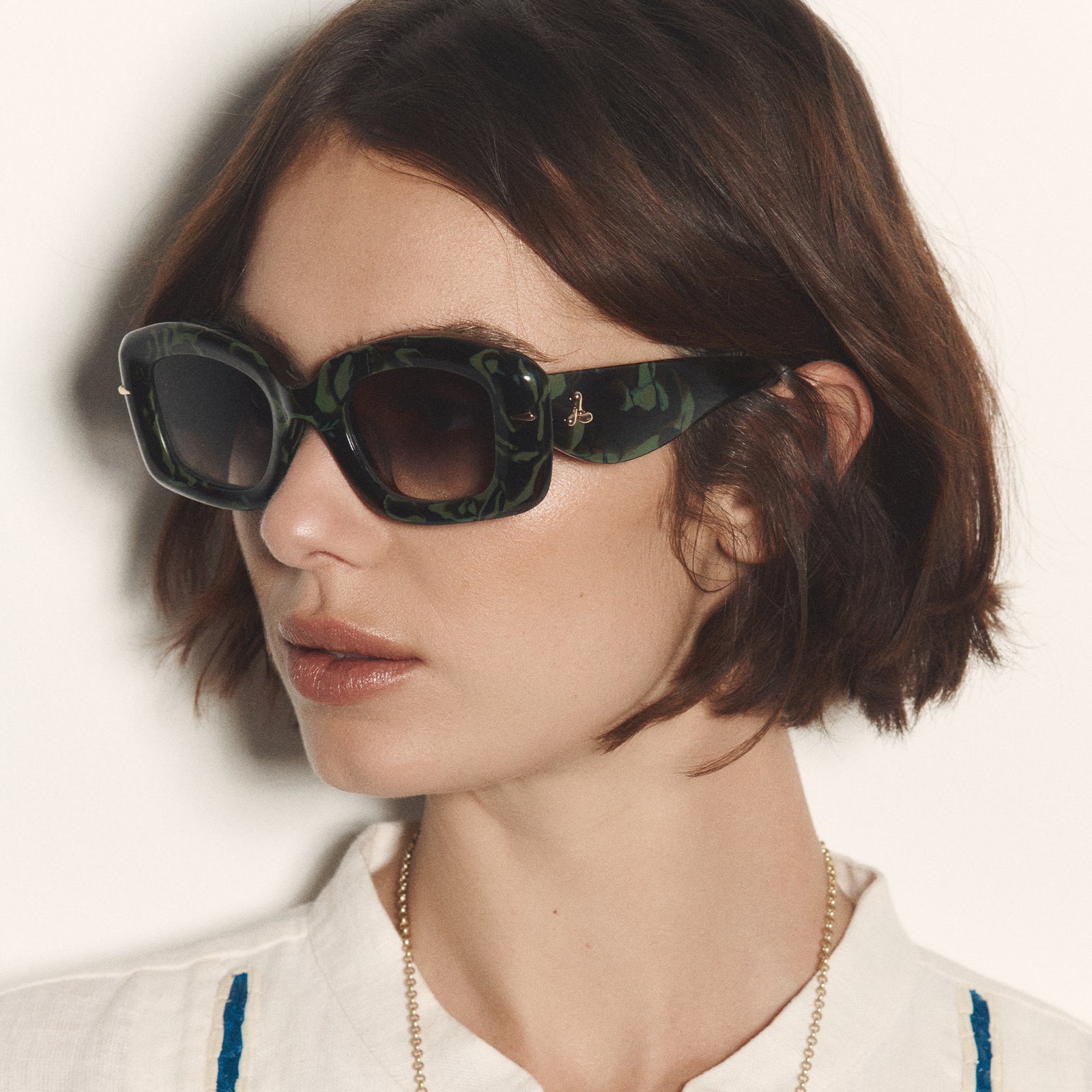 Celestina Jade Marble Female Square Sunglasses | Le Specs