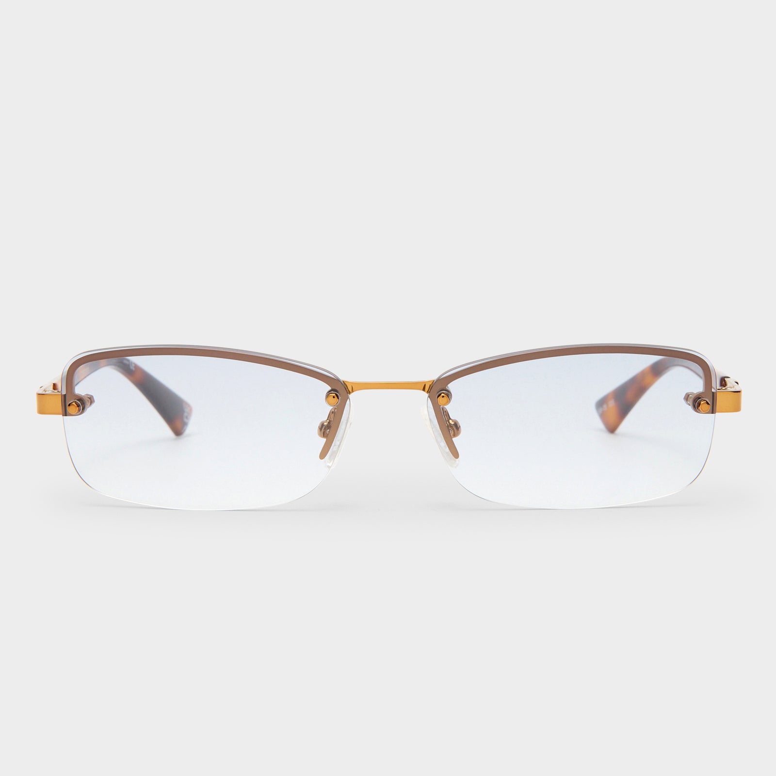 Enigmatic Antique Gold Dark Tort Female Rectangle Sunglasses | Le Specs