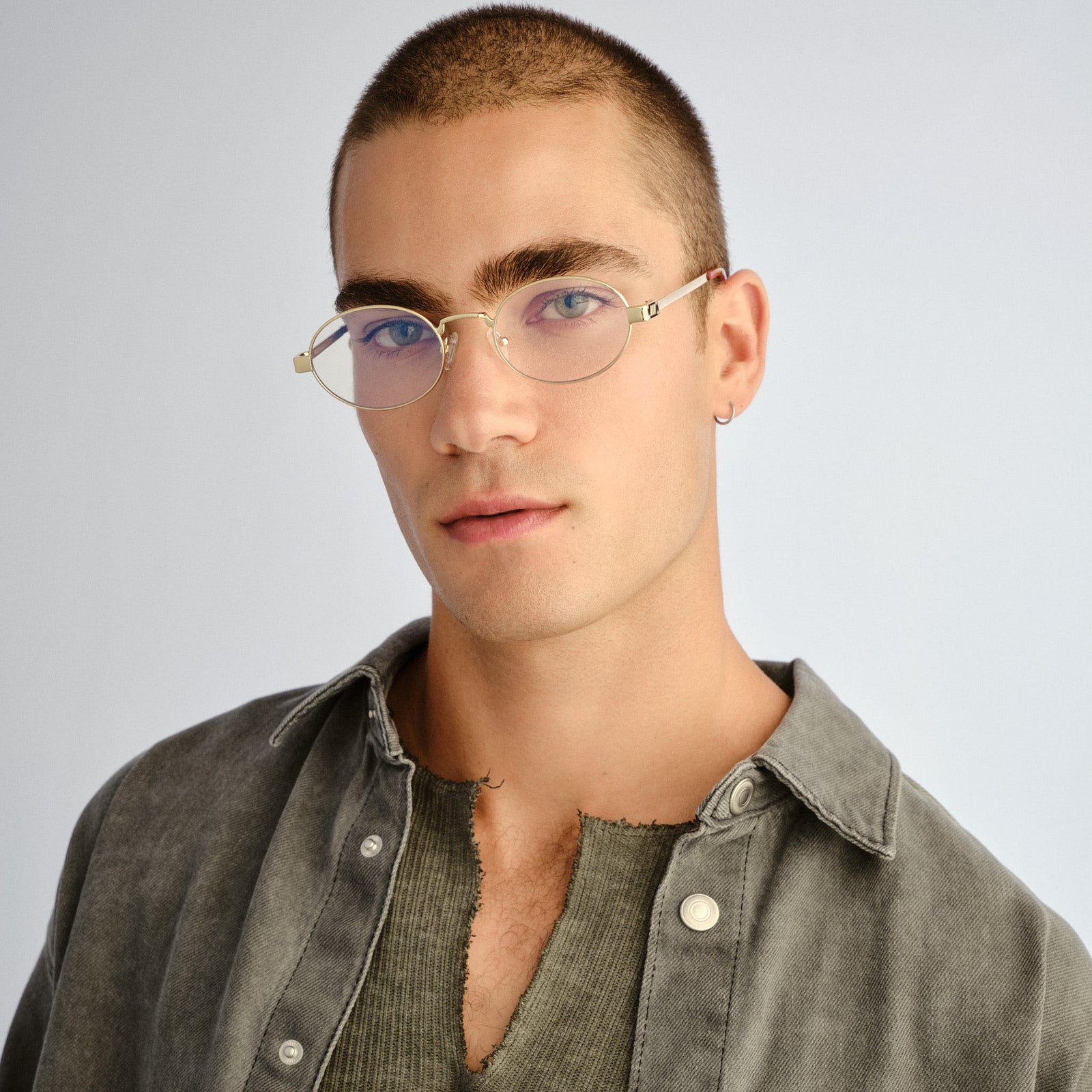 Poseidon Deux Gold Uni-Sex Oval Blue Light | Le Specs