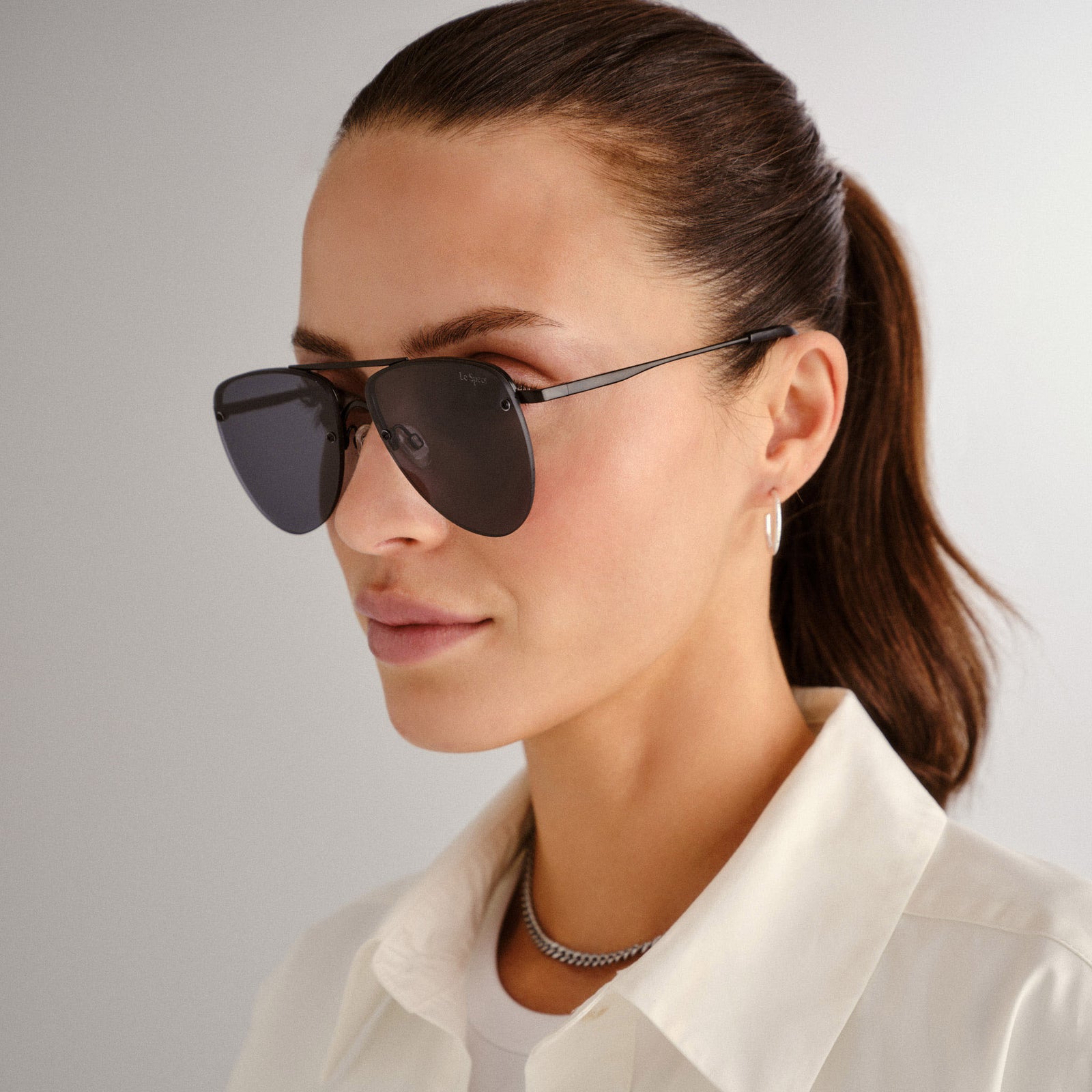 The Prince Matte Black Uni-Sex Aviator Sunglasses | Le Specs