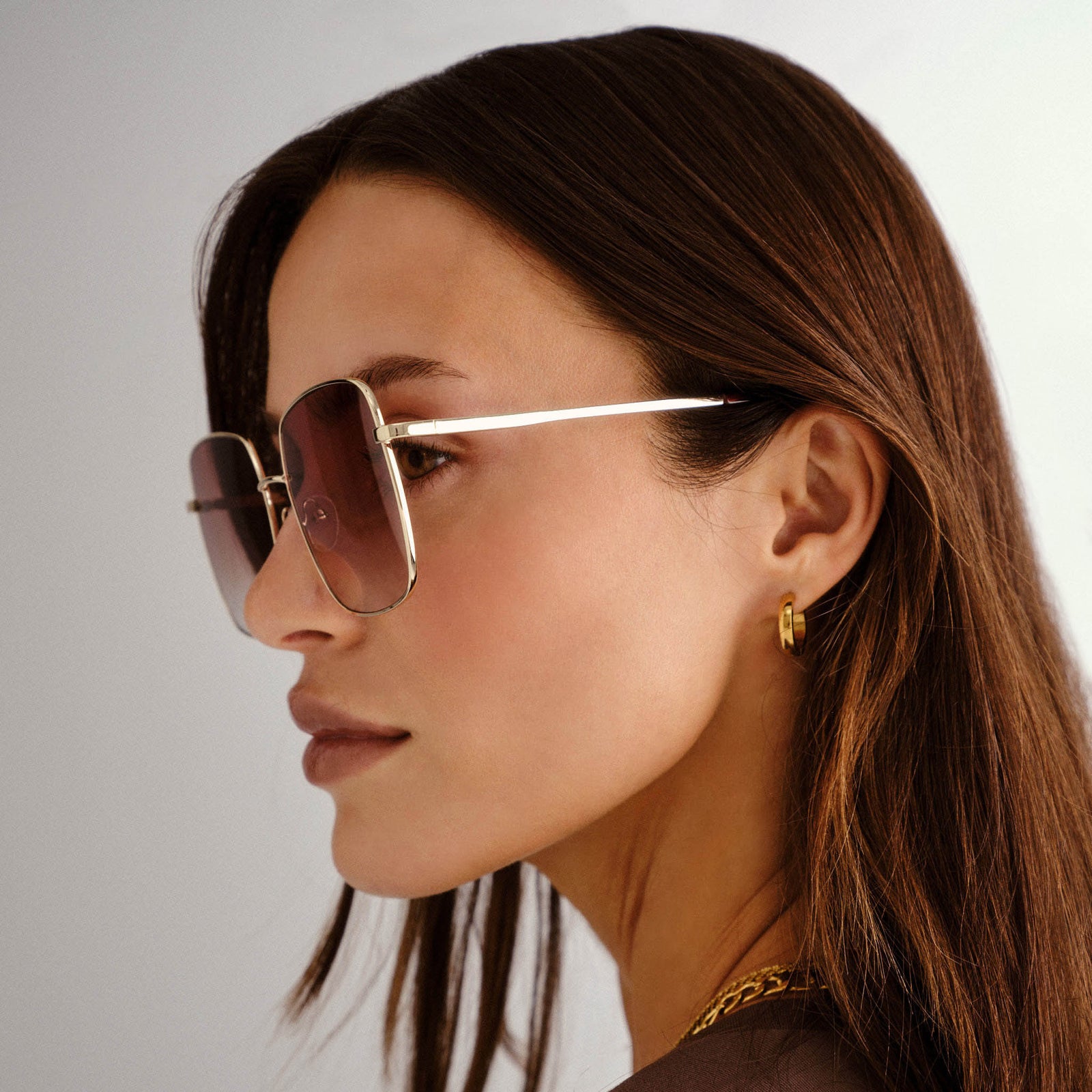 The Cherished Gold Female Square Sunglasses | Le Specs